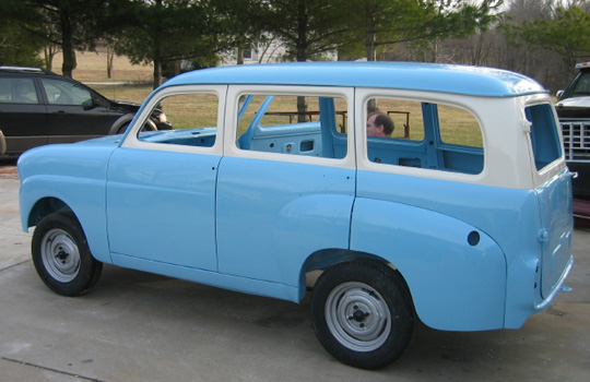 Rear shot of a 1959 Triumph 10 Estate; click on the image to see a larger version.