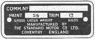 Typical 1964-on commission number plate. Earlier plates show model name but not color/trim codes.