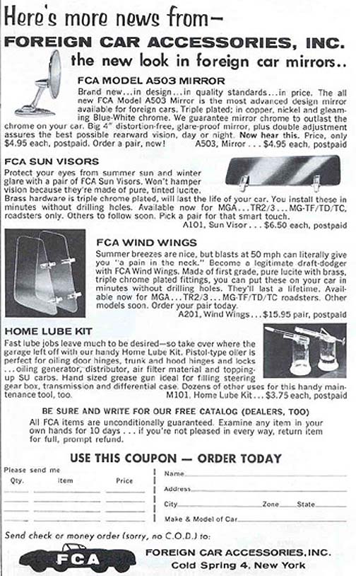 Foreign Car Accessories magazine advertisement, April 1960 Sports Cars Illustrated