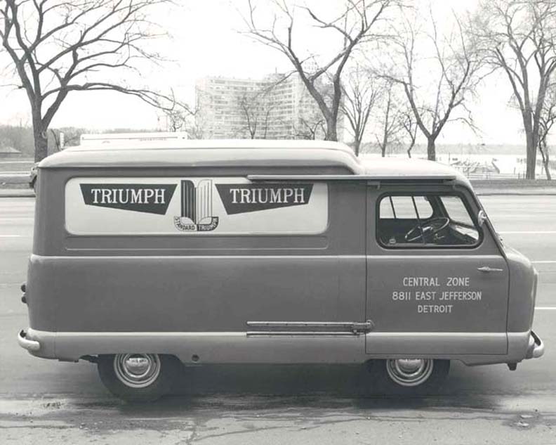 A Triumph Atlas Van in Detroit, circa 1960. Click on the image to see a larger image.