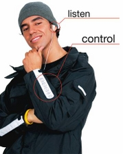 Kenpo has created a jacket that controls the popular Apple iPod music player, seen in this publicity photo released September 7, 2005. The jackets will retail between $275-$350 and feature a chip that actuates the iPod's controls on its sleeve. TO MATCH FEATURE TECH-APPLE-CLOTHES. NO SALES NO ARCHIVES (Kenpo/Handout/Reuters)